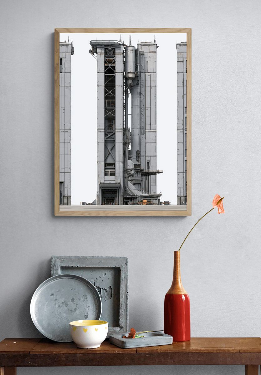 Industrial Rocket Launch Tower Print. — room view 3