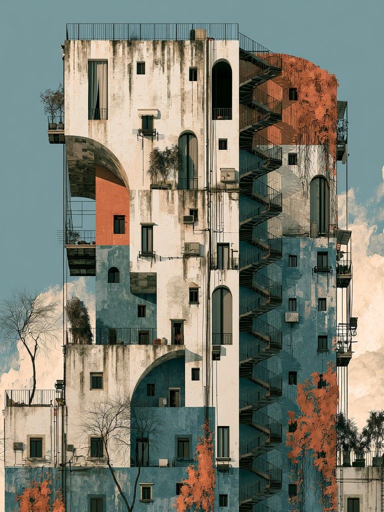 Surreal Tower Architecture Print. poster detail