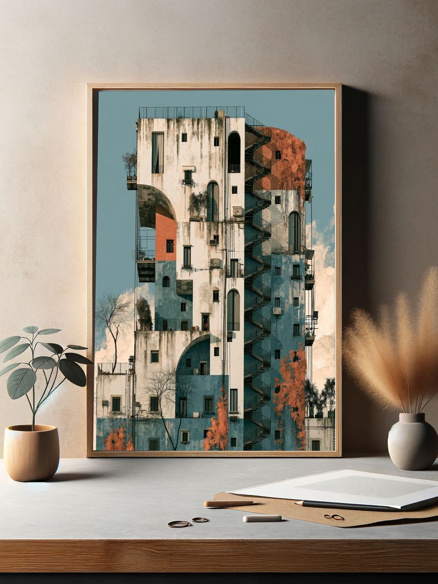 Surreal Tower Architecture Print. — room view 2
