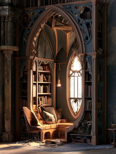 Gothic Library Nook Architecture Print.
