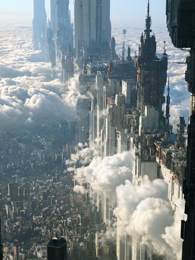 Cloud City Skyline Sci-Fi Poster. poster