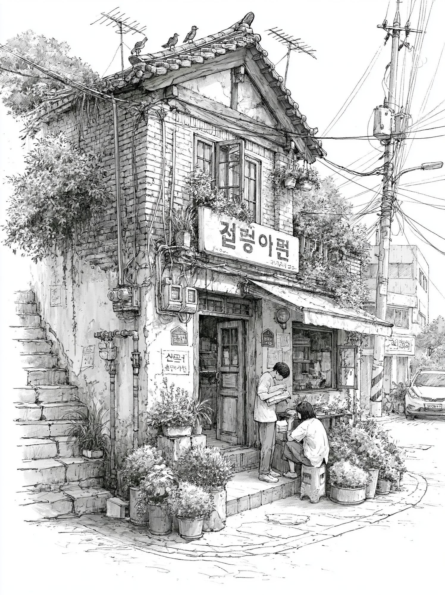 Korean Alley House Sketch Poster. poster — architecture art