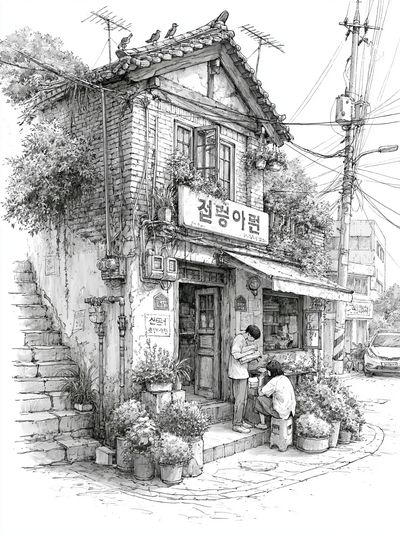 Korean Alley House Sketch Poster.