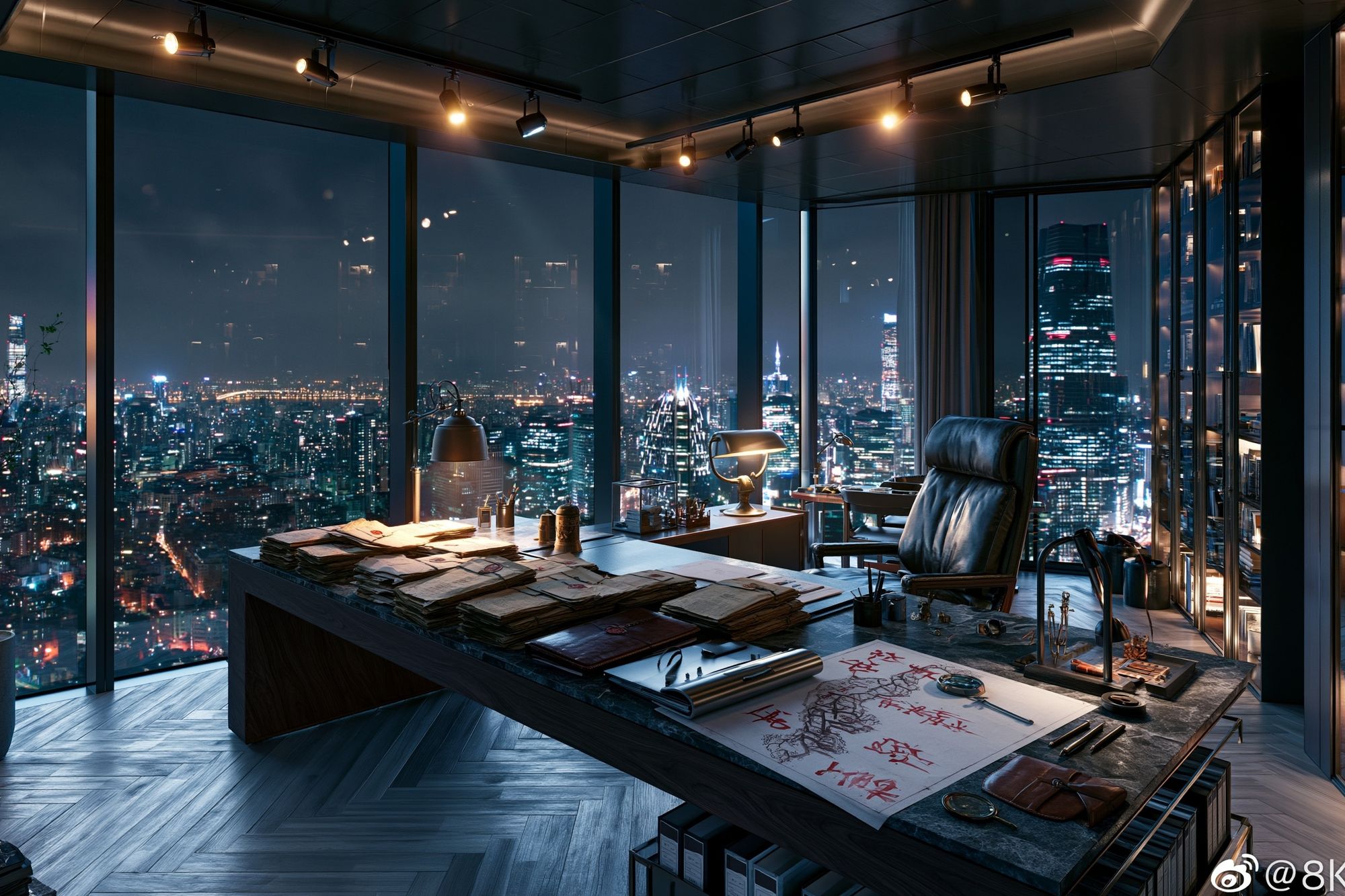 Night City Office Interior Poster. poster detail