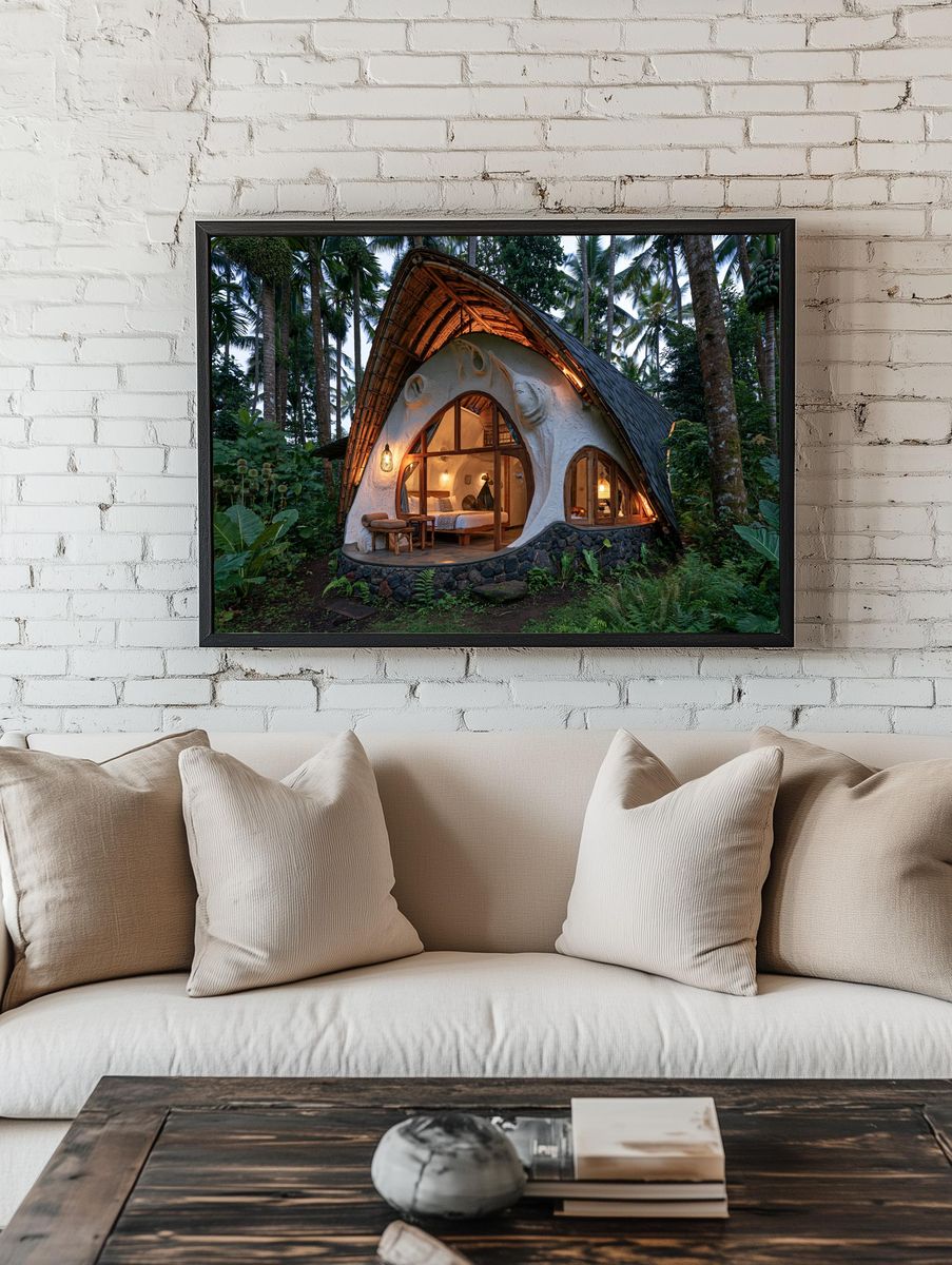 Tropical Bamboo Cottage Photography Poster. room preview