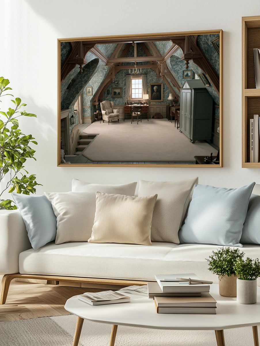 Victorian Attic Study Interior Print. — room view 2