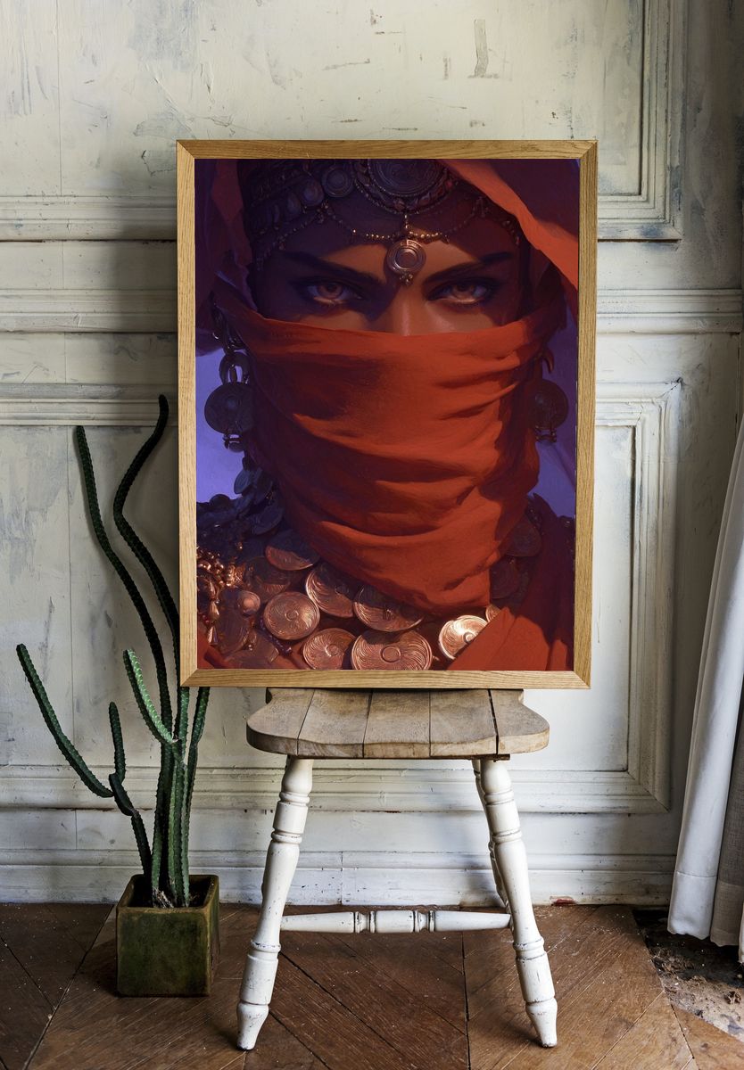 Mysterious Woman in Red — Illustration Print. — room view 1