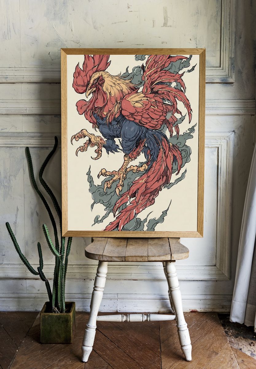 Majestic Rooster — Illustration Print. — room view 1