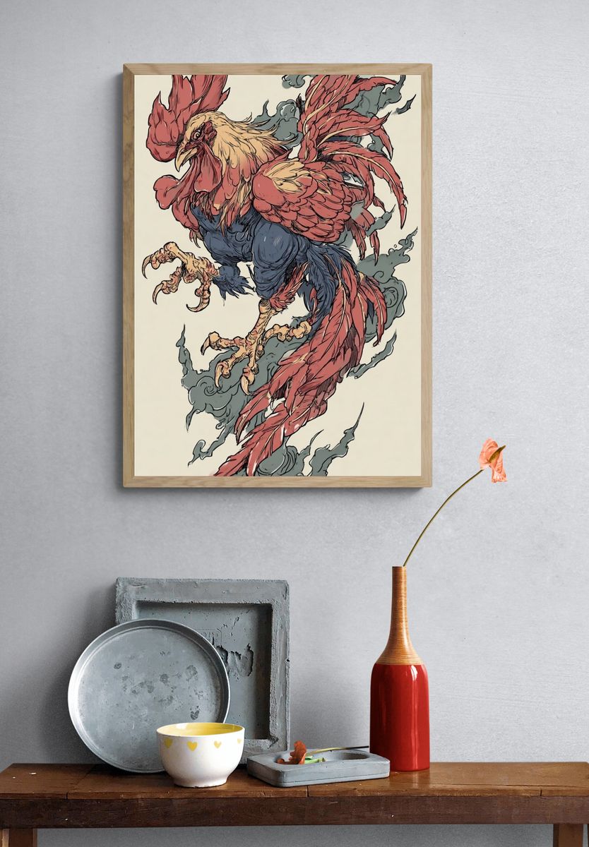 Majestic Rooster — Illustration Print. — room view 3