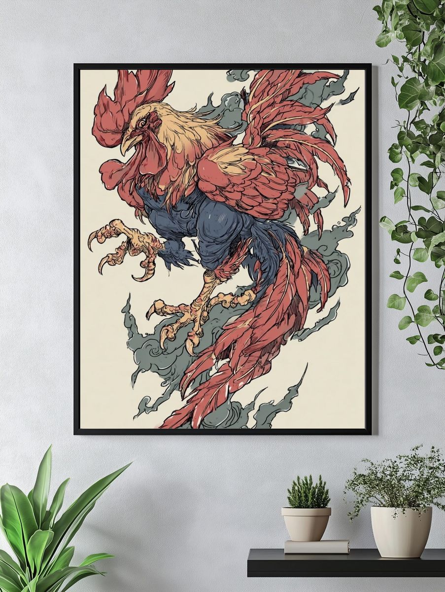 Majestic Rooster — Illustration Print. — room view 4