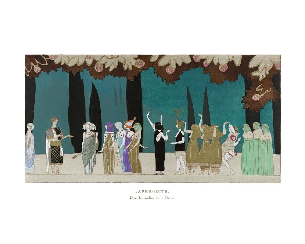 Vintage women fashion poster, gardens. poster — fine-art art