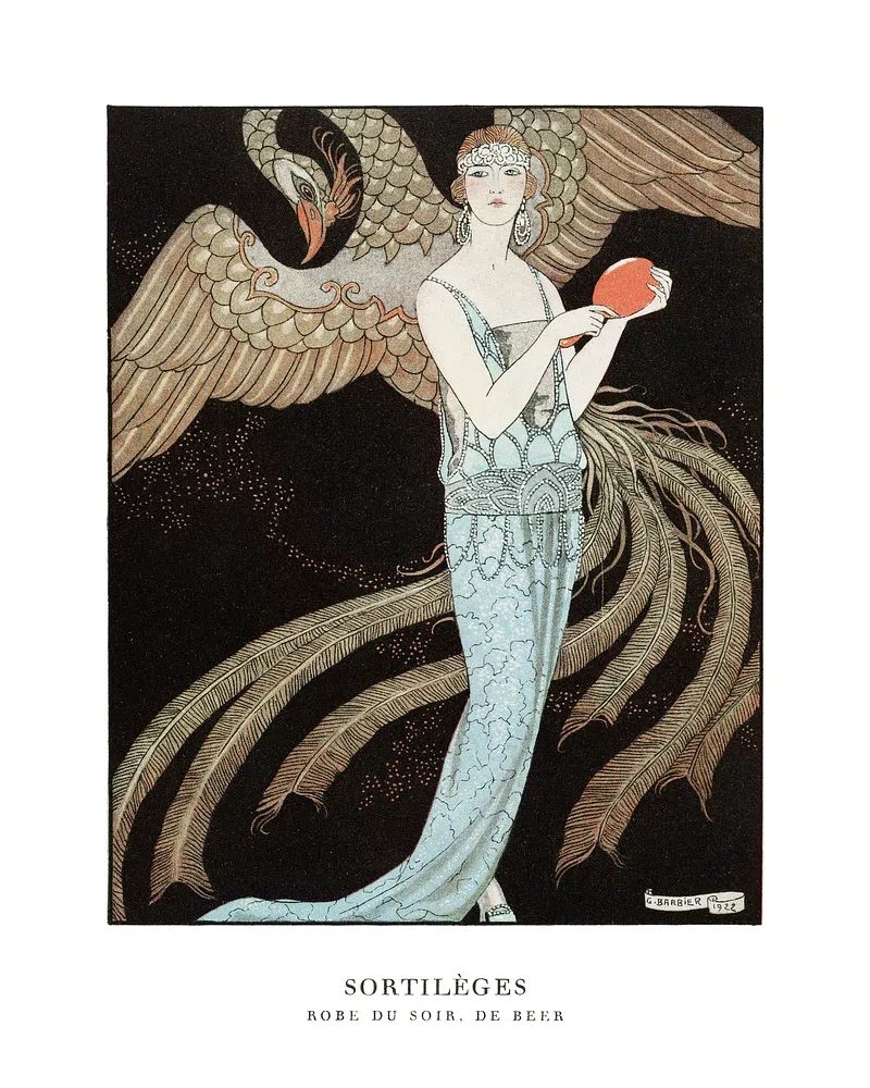 Woman vintage art poster, art deco fashion illustration remix from the artwork. poster detail