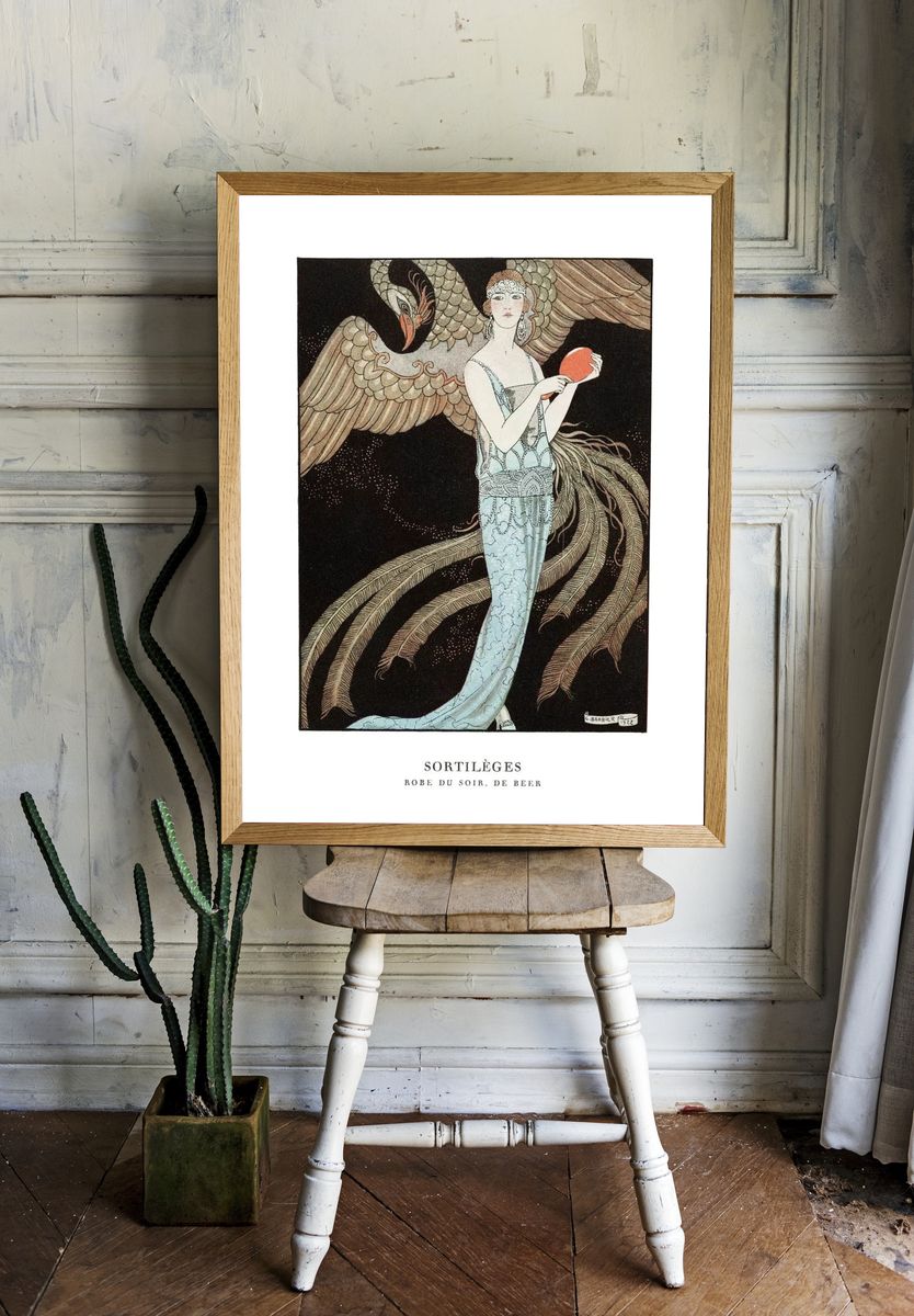Woman vintage art poster, art deco fashion illustration remix from the artwork. — room view 1