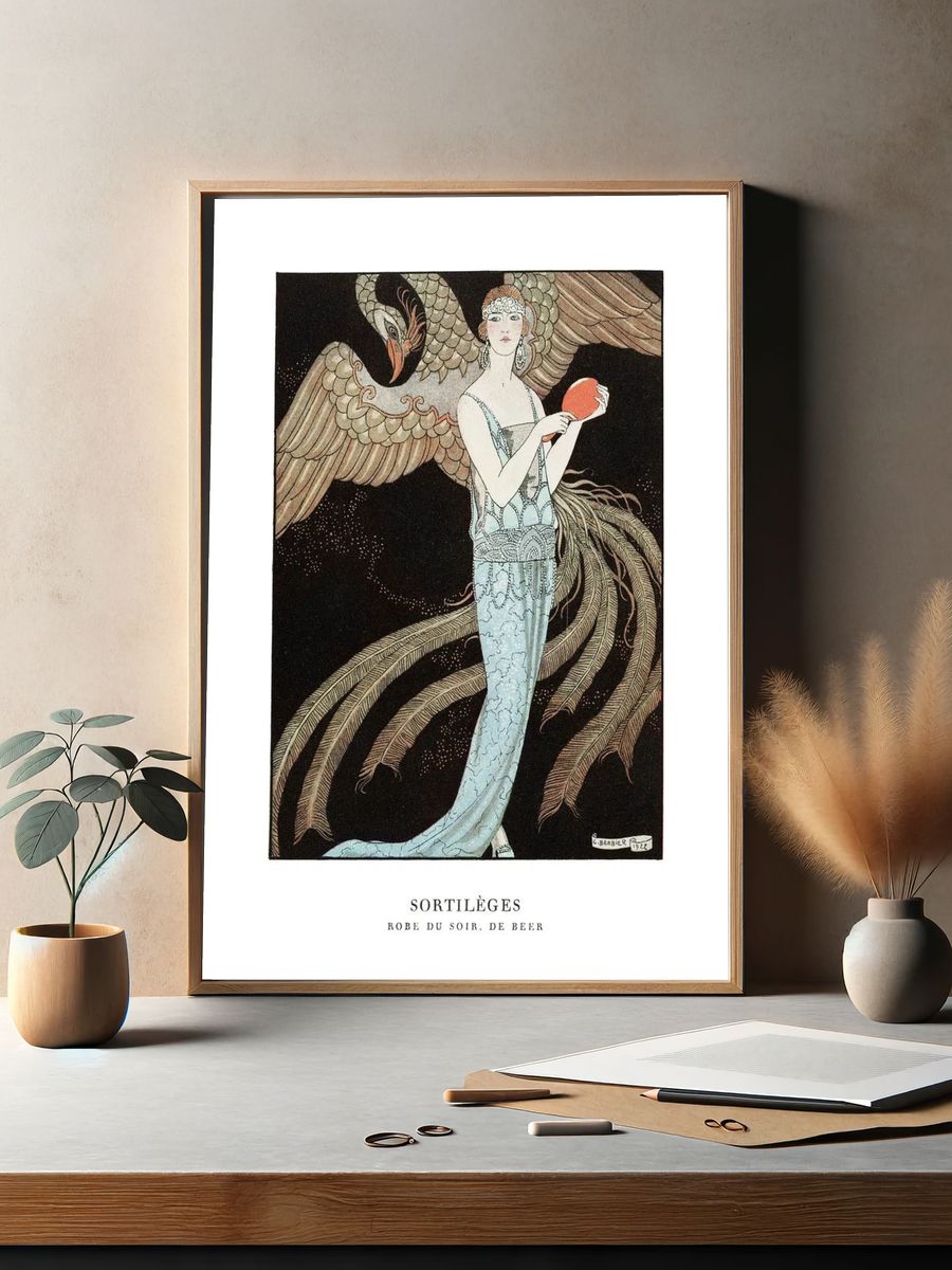 Woman vintage art poster, art deco fashion illustration remix from the artwork. — room view 2