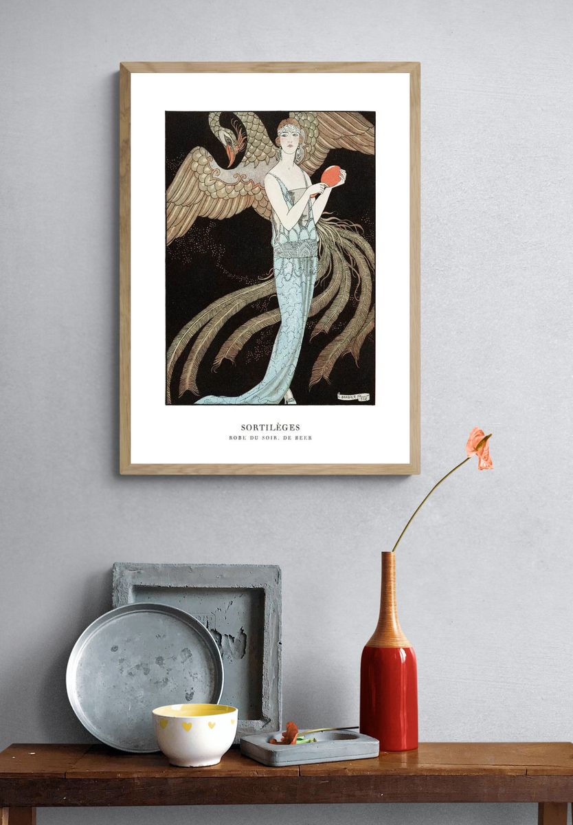 Woman vintage art poster, art deco fashion illustration remix from the artwork. — room view 3