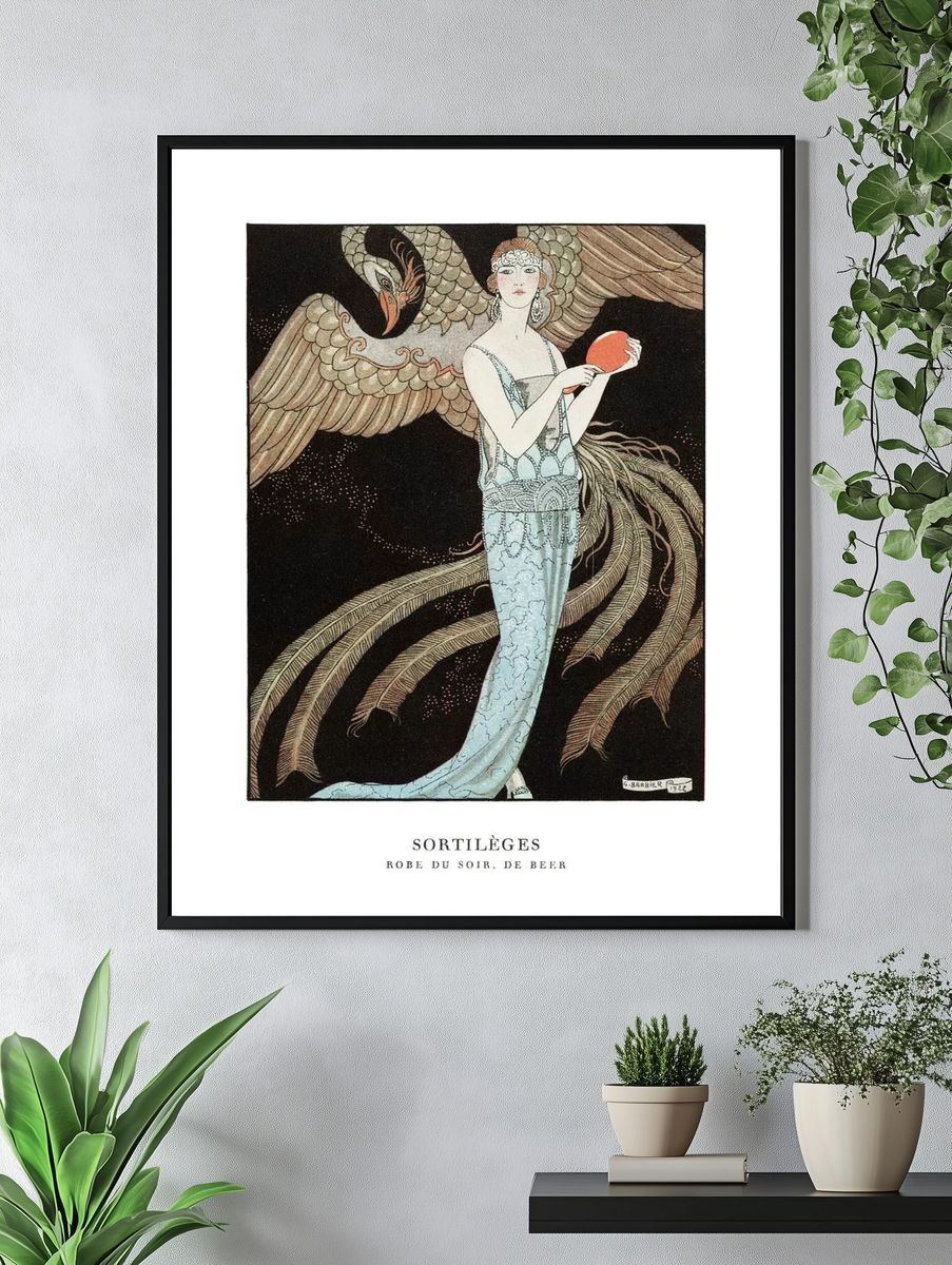 Woman vintage art poster, art deco fashion illustration remix from the artwork. — room view 4