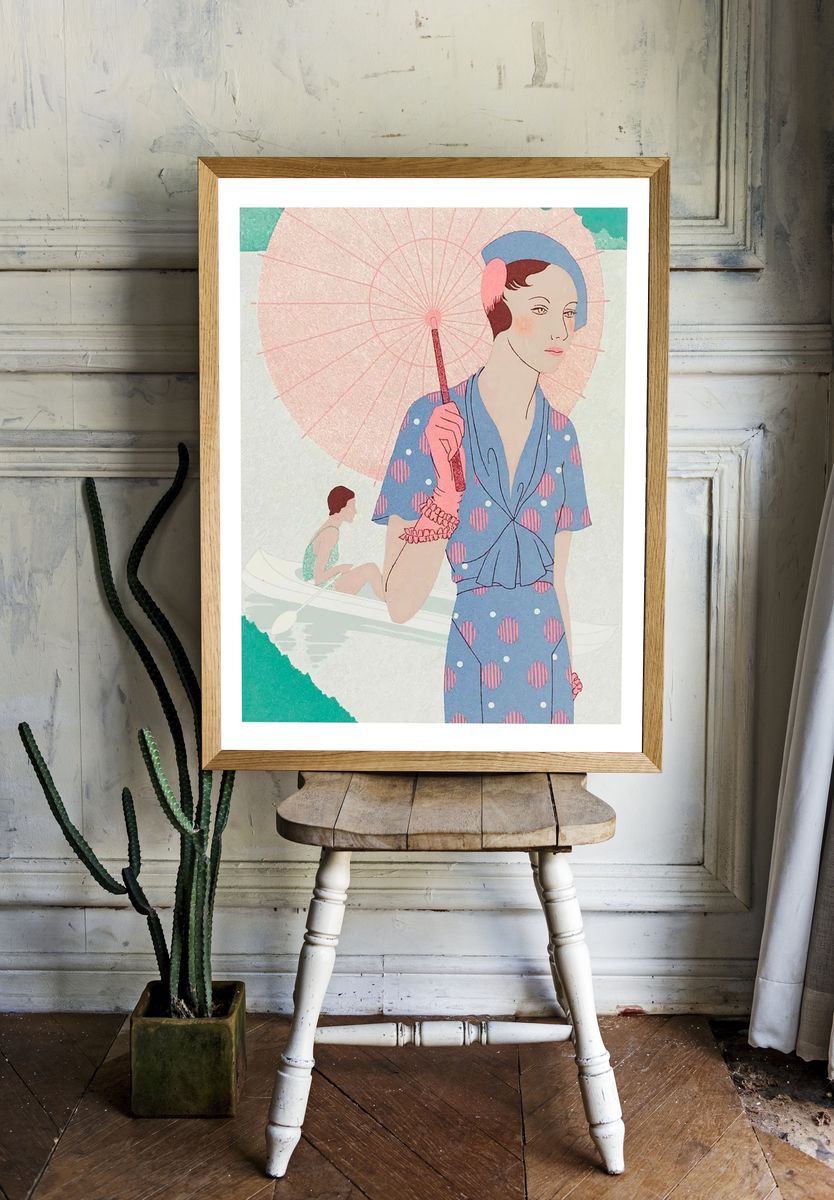 Fashionable young woman summer illustration. — room view 1