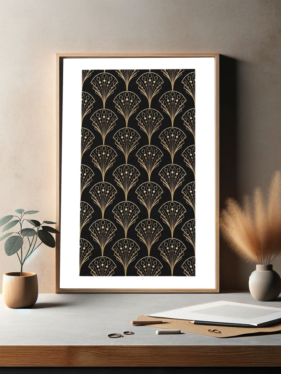 Vintage art deco poster, black and gold geometric pattern design. — room view 2
