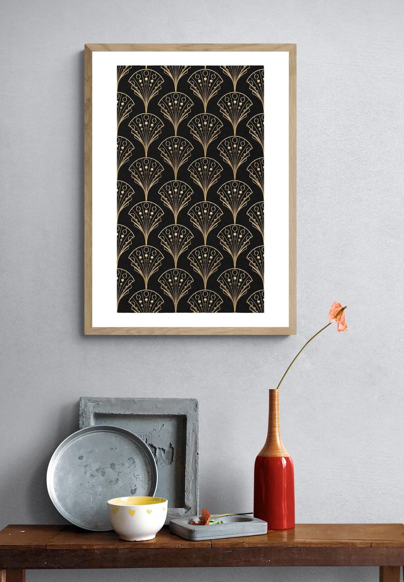 Vintage art deco poster, black and gold geometric pattern design. — room view 3