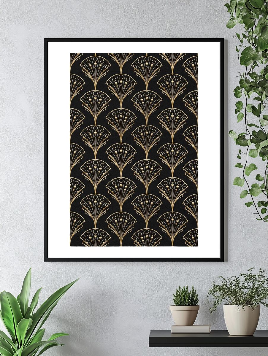 Vintage art deco poster, black and gold geometric pattern design. — room view 4