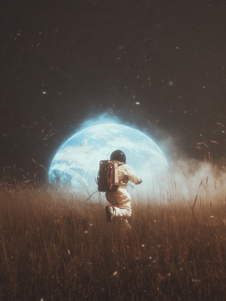 Astronaut Moonlit Field Poster. poster — space art