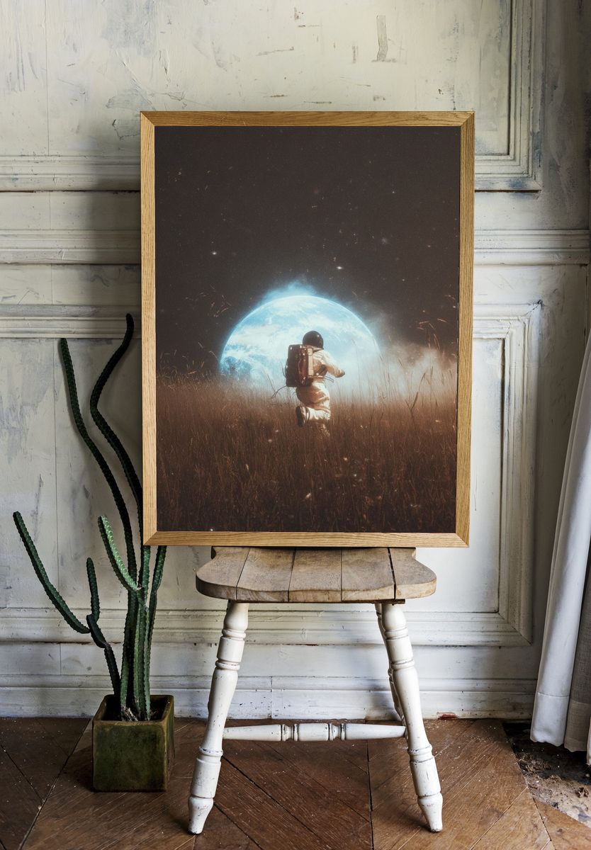Astronaut Moonlit Field Poster. room preview