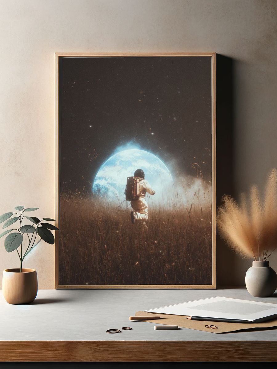 Astronaut Moonlit Field Poster. — room view 2