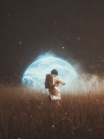 Astronaut Moonlit Field Poster.