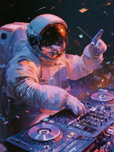 Astronaut DJ Digital Art Poster.