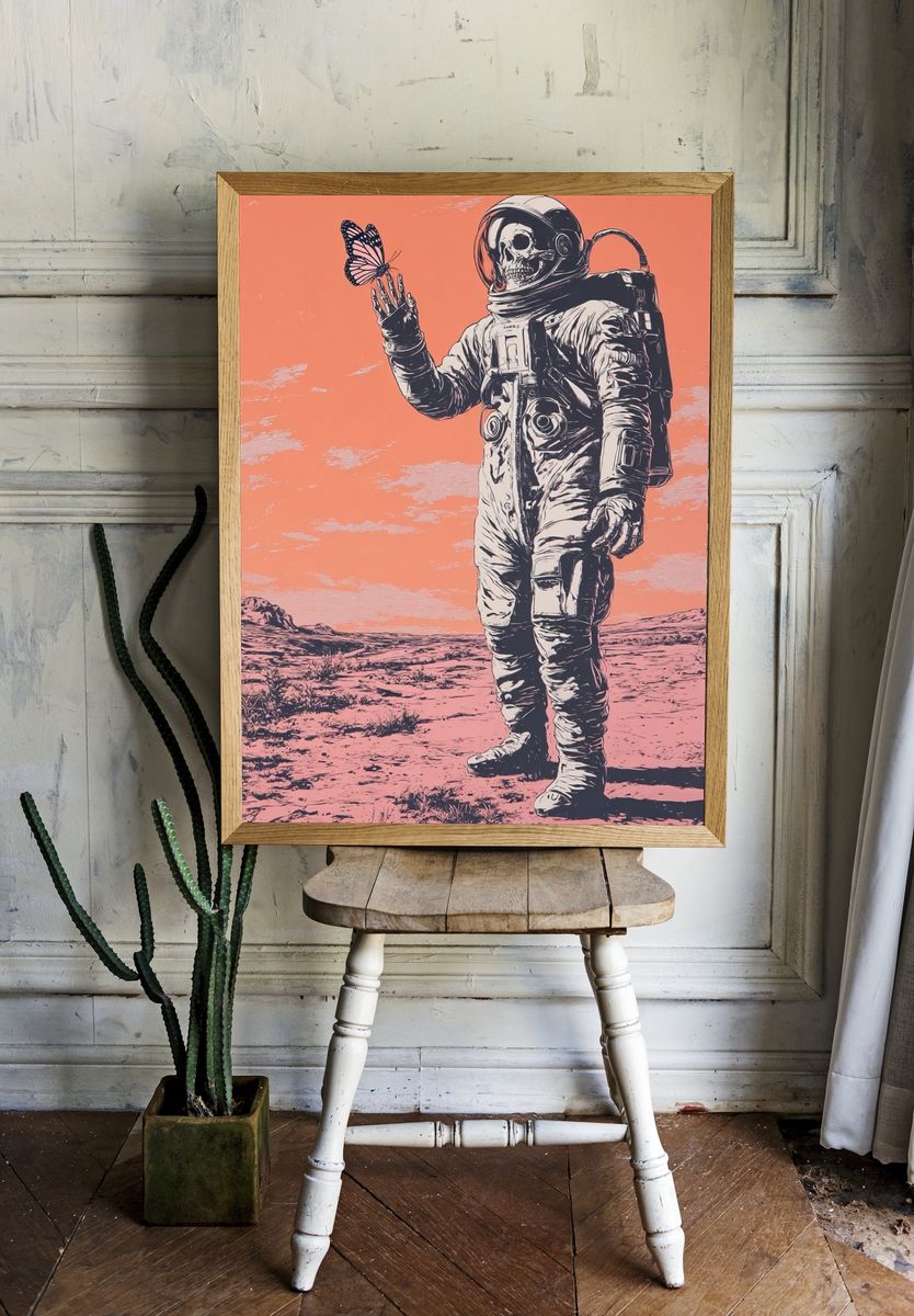 Astronaut with Butterfly — Surrealism Print. — room view 1