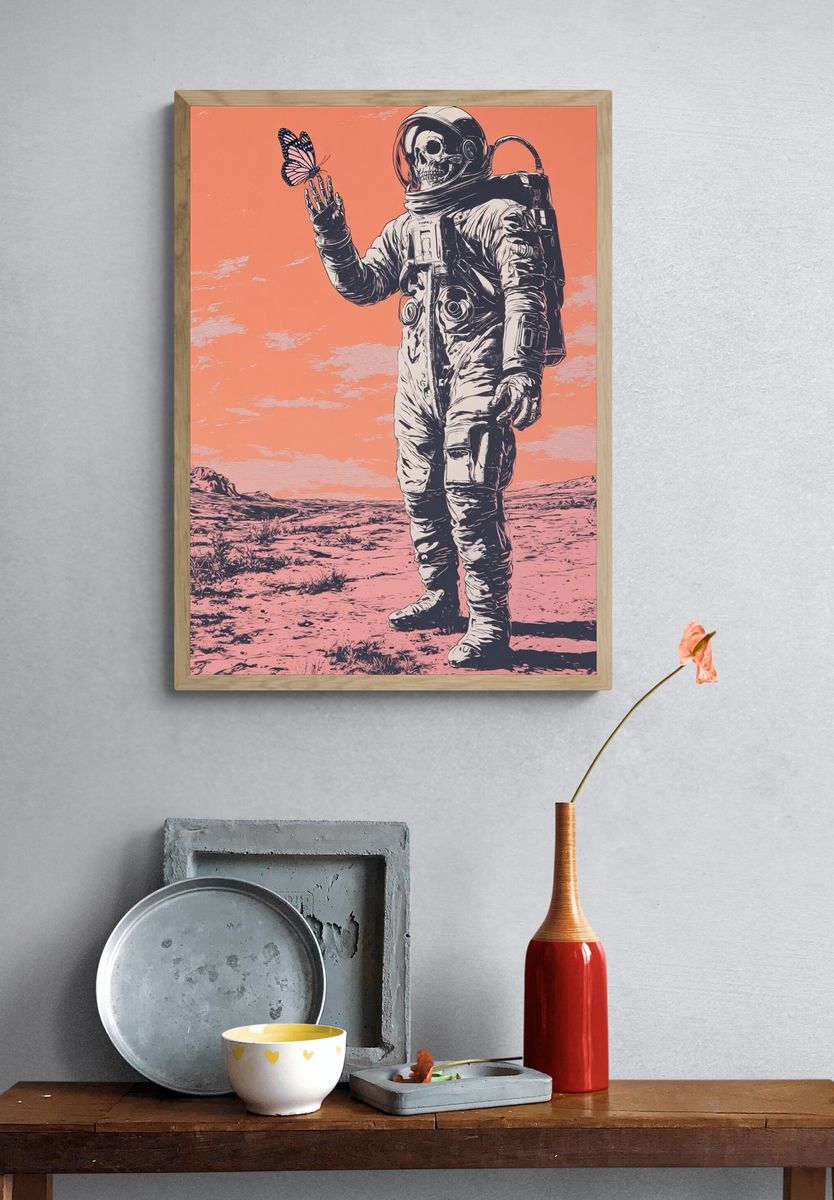 Astronaut with Butterfly — Surrealism Print. — room view 3