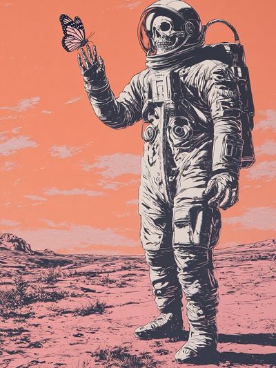 Astronaut with Butterfly — Surrealism Print. poster