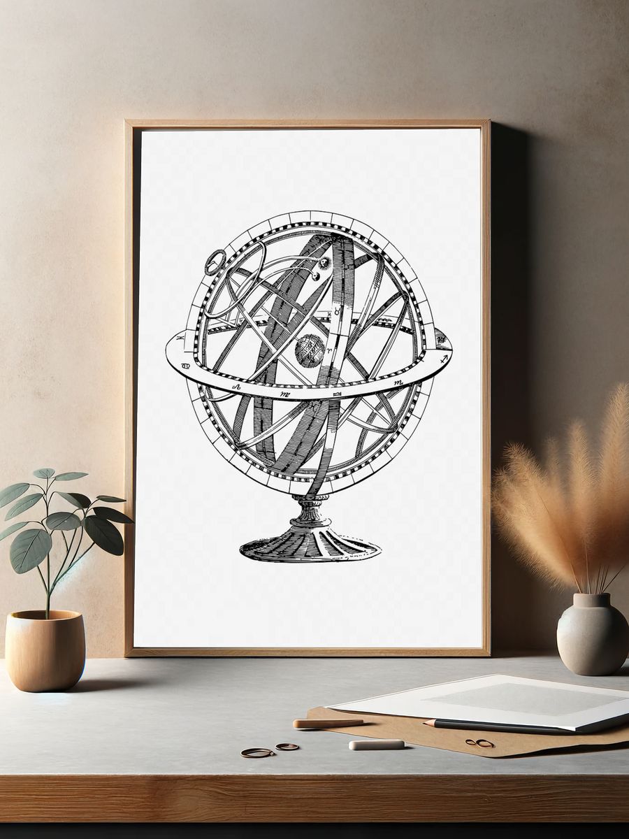 Armillary Sphere Line Art Poster. — room view 2