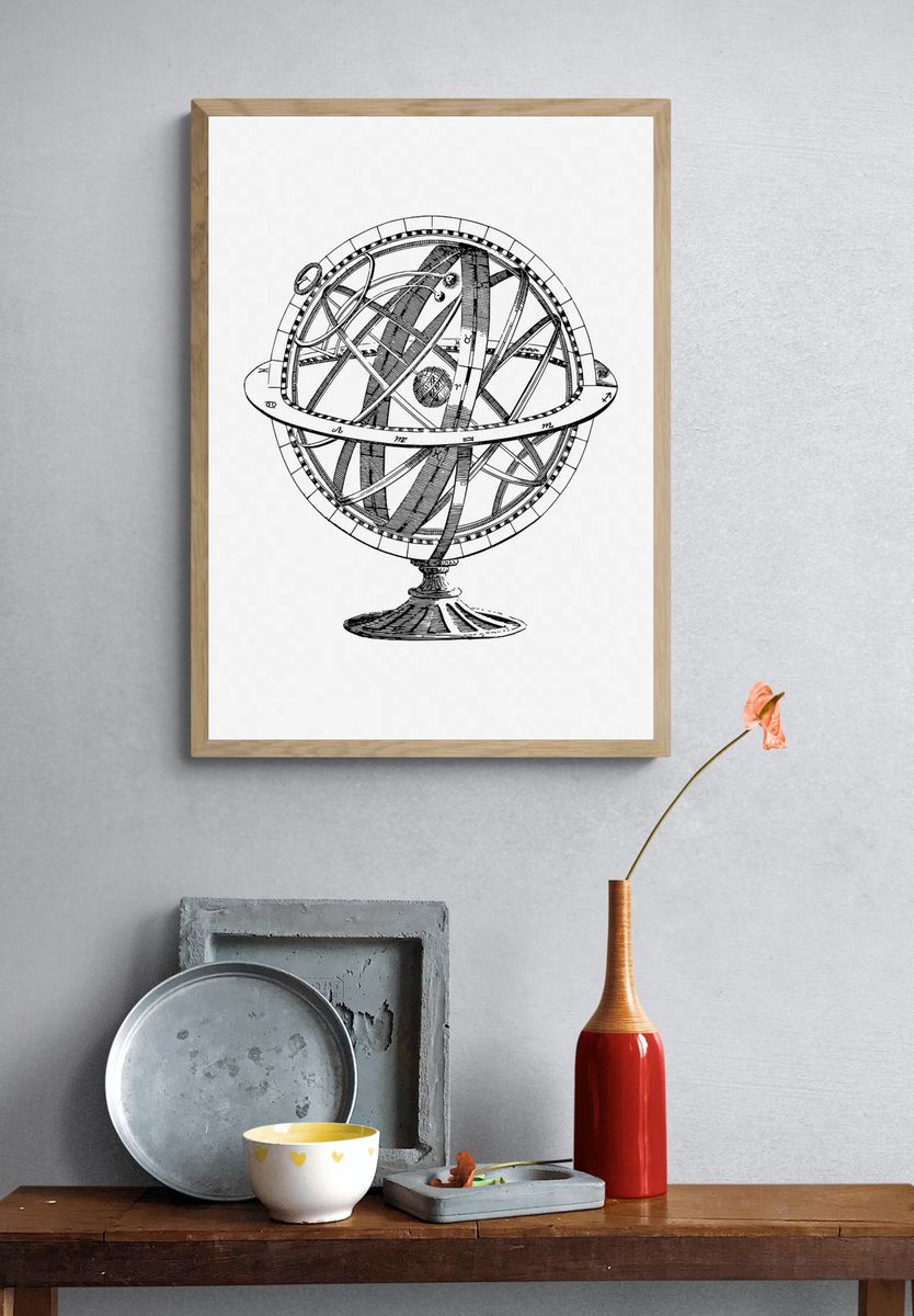 Armillary Sphere Line Art Poster. — room view 3