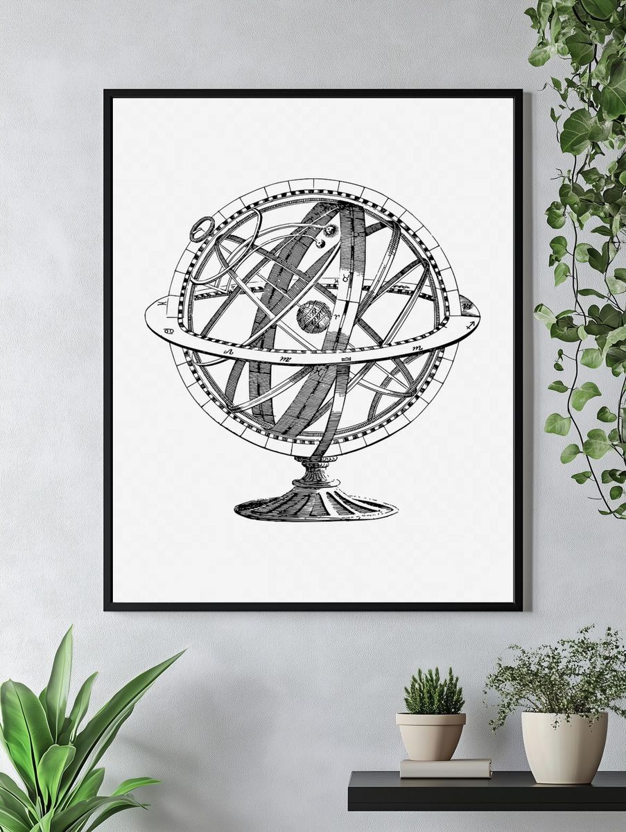 Armillary Sphere Line Art Poster. — room view 4
