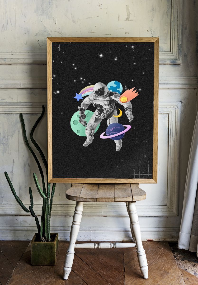 Astronaut in Space — Digital Art Print. — room view 1