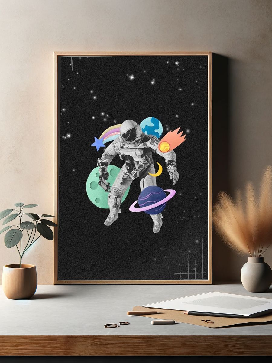 Astronaut in Space — Digital Art Print. — room view 2