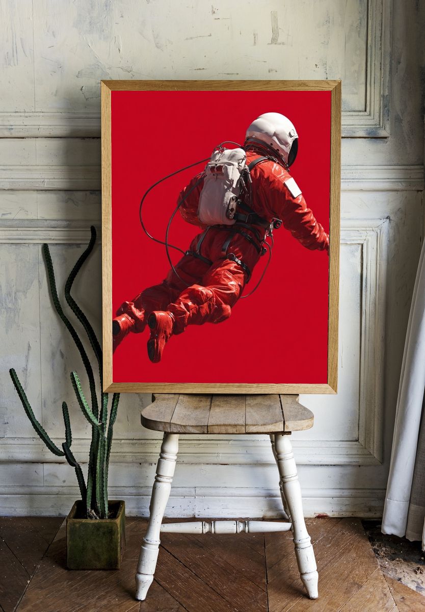 Astronaut in Red Space Suit — Digital Art Print. — room view 1