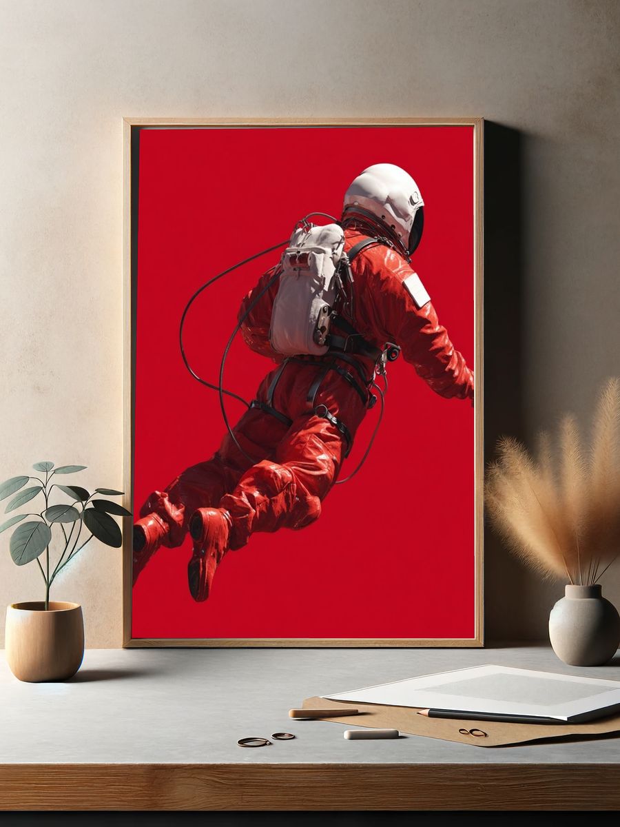 Astronaut in Red Space Suit — Digital Art Print. — room view 2