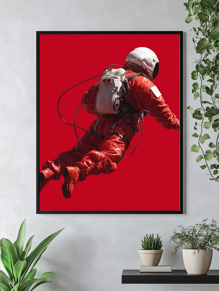 Astronaut in Red Space Suit — Digital Art Print. — room view 4