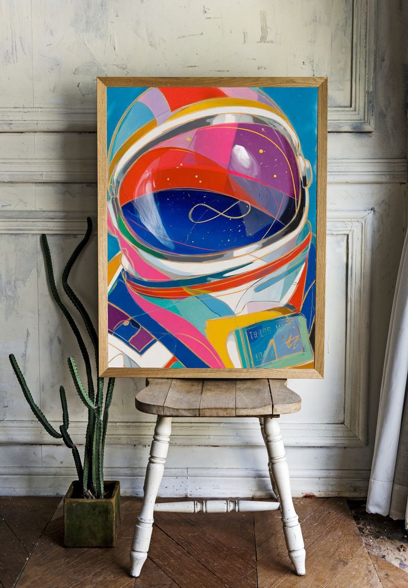 Colorful Astronaut — Digital Art Print. — room view 1