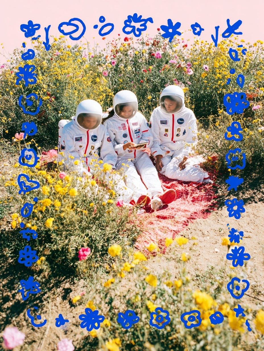Astronauts in Wildflower Field Poster. poster — photography art