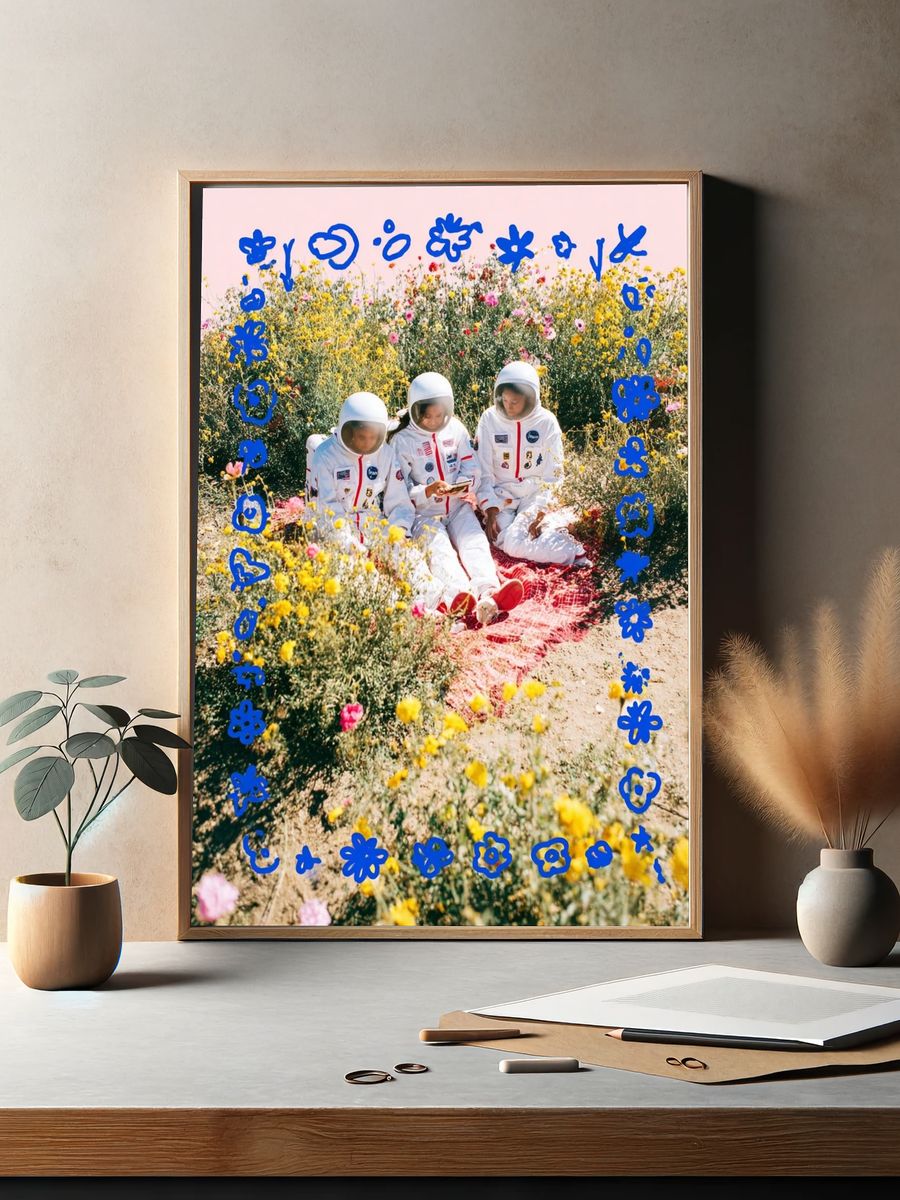 Astronauts in Wildflower Field Poster. — room view 2