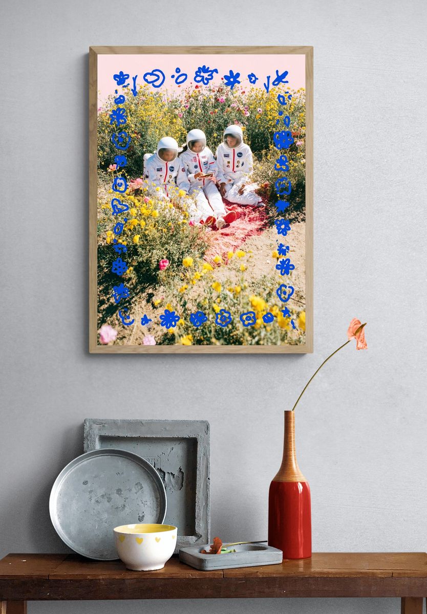 Astronauts in Wildflower Field Poster. — room view 3