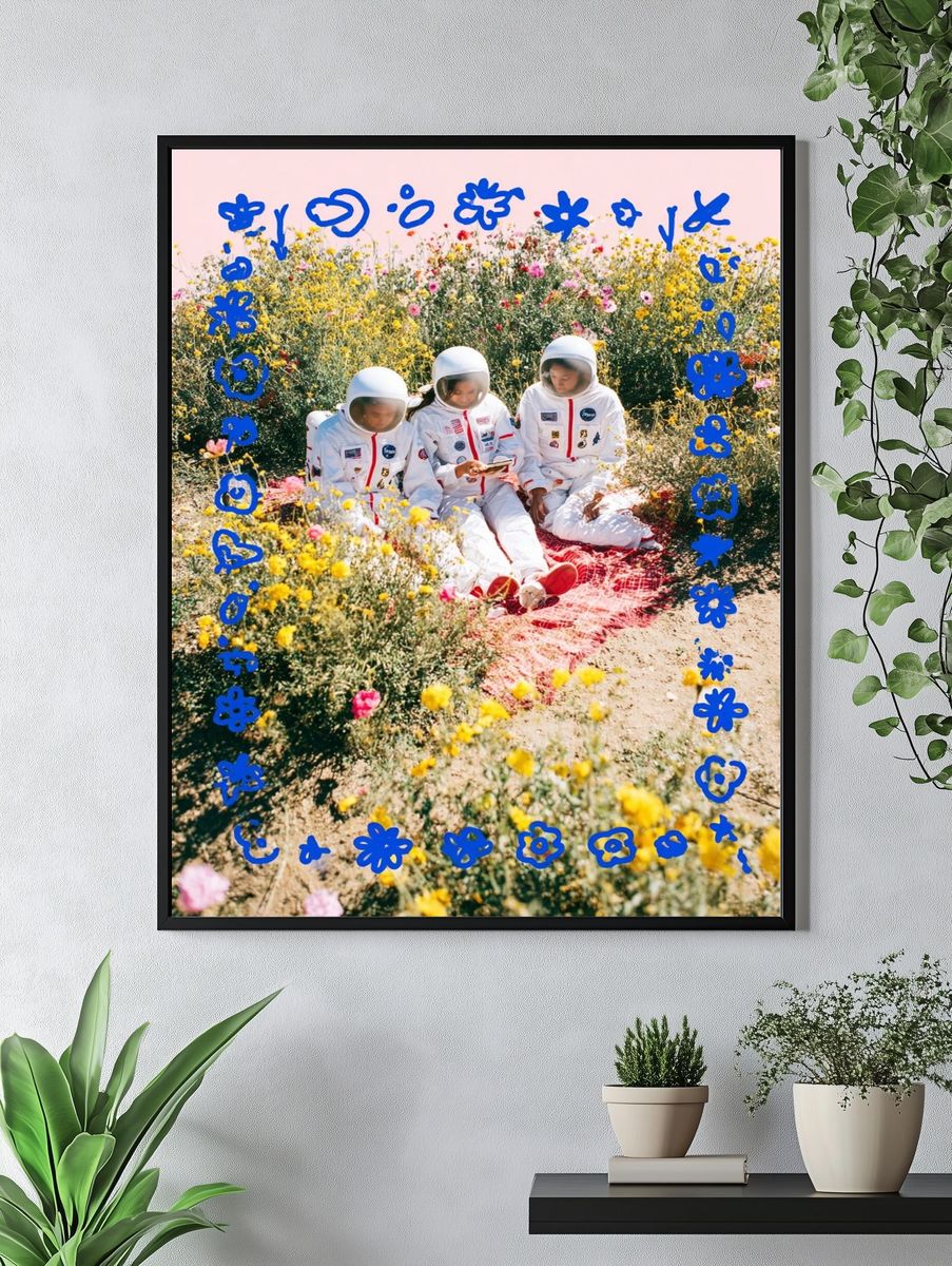Astronauts in Wildflower Field Poster. — room view 4