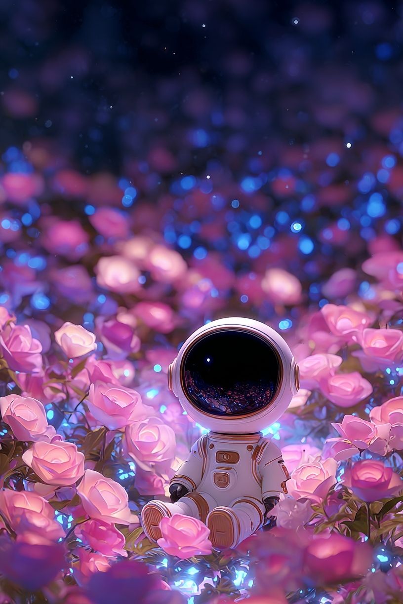 Astronaut in Flower Field — Digital Art Print. poster detail