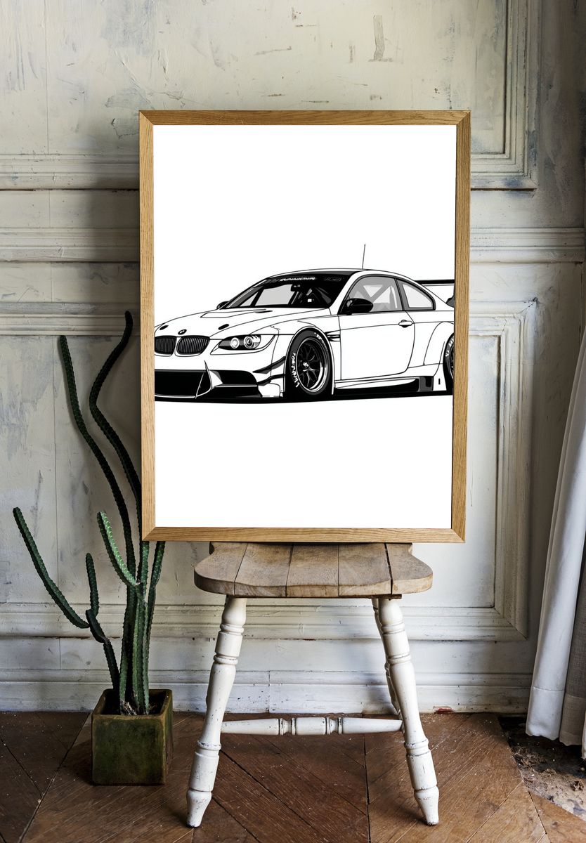 BMW M3 Drift Car Illustration Poster. — room view 1