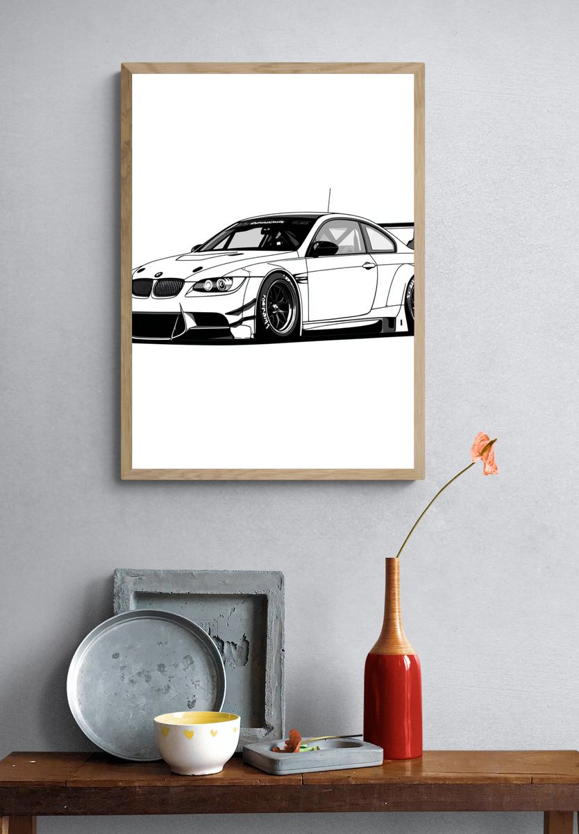 BMW M3 Drift Car Illustration Poster. — room view 3