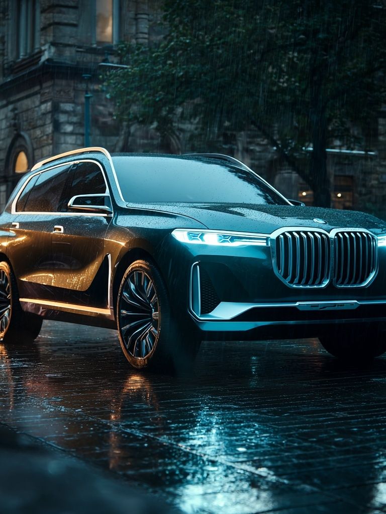 Luxury SUV in Rainy City Poster. poster — photography art