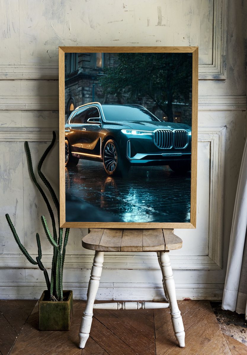 Luxury SUV in Rainy City Poster. — room view 1